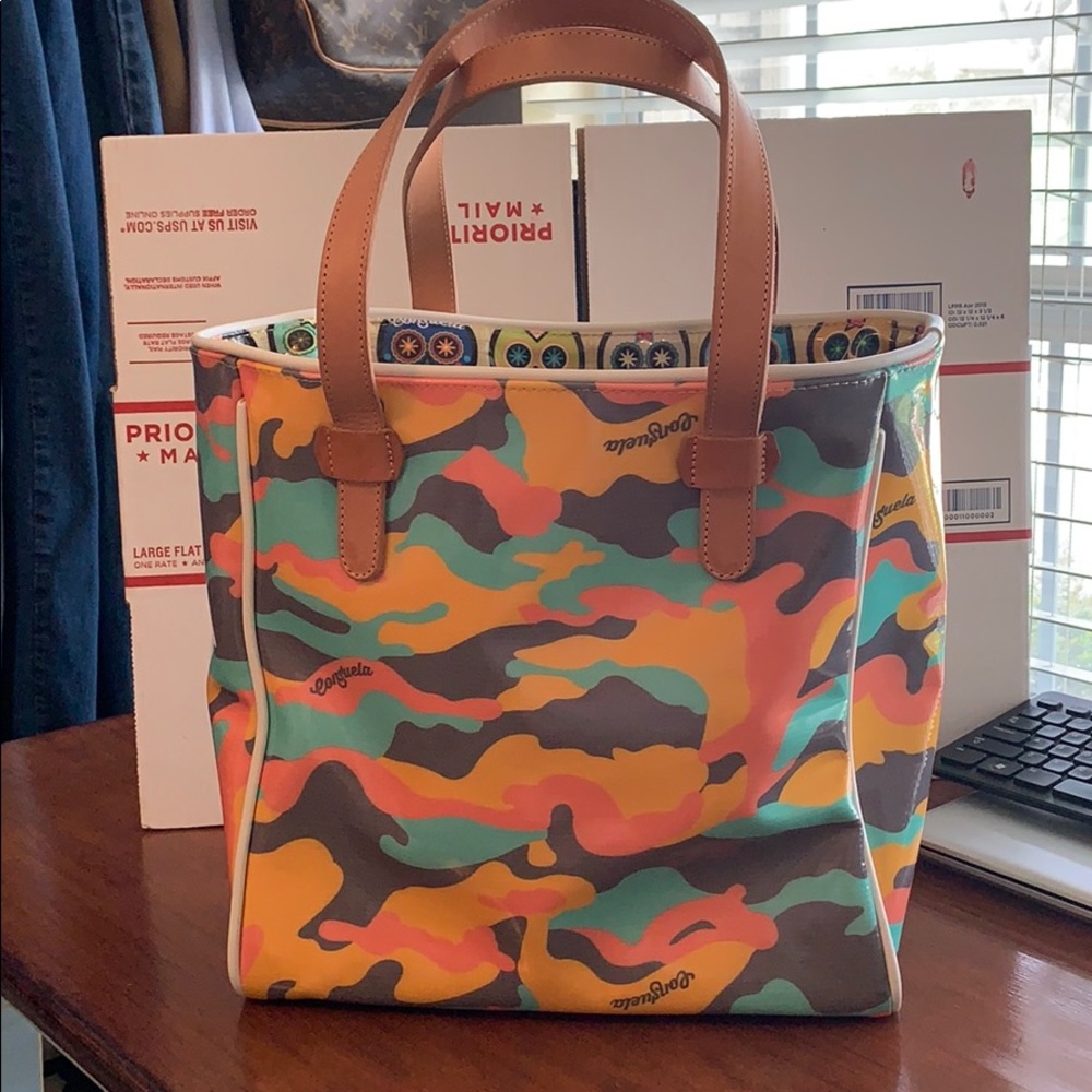 Consuela Multicolor Camo Tote with Brown Handles